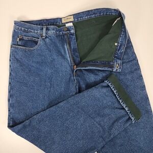 LL Bean Fleece Lined Jeans Mens 40x32 Blue Classic Fit Straight Leg 162343
